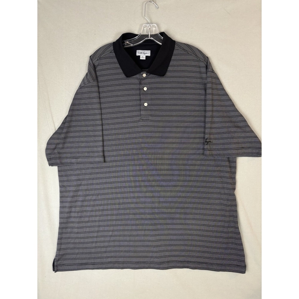 Walter Hagen Polo Shirt Men's 2XL Black Gray Striped Essentials Performance Golf